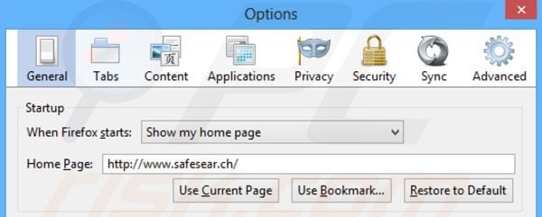 Removing safesear.ch from Mozilla Firefox homepage