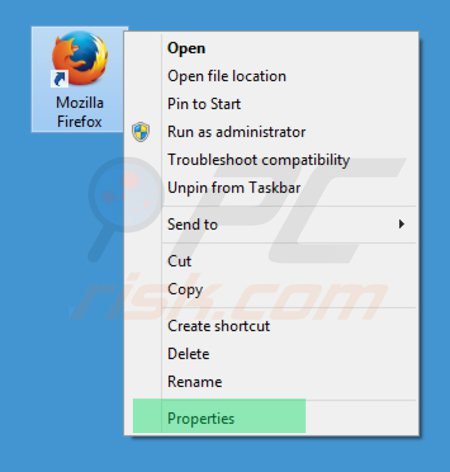 Verwijder safesear.ch als doel van de Mozilla Firefox snelkoppeling
