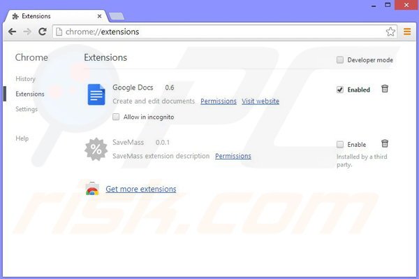 Verwijder de SaveMass advertenties uit Google Chrome stap 2