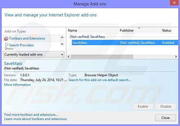 Verwijder de SaveMass advertenties uit Internet Explorer stap 2