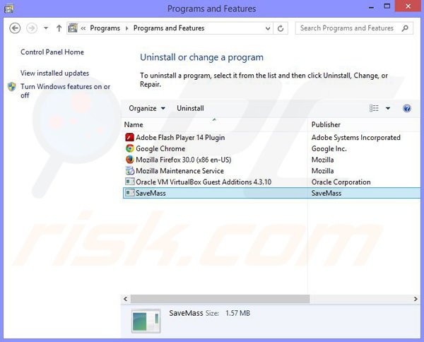 SaveMass adware verwijdering via het Controle Paneel
