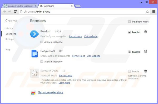 Verwijder de Savepath Deals advertenties uit Google Chrome stap 2