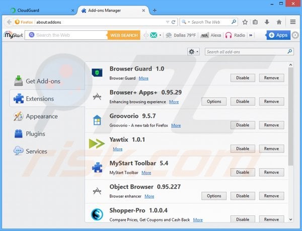 Verwijder aan CloudGuard gerelateerde adware uit Mozilla Firefox stap 2