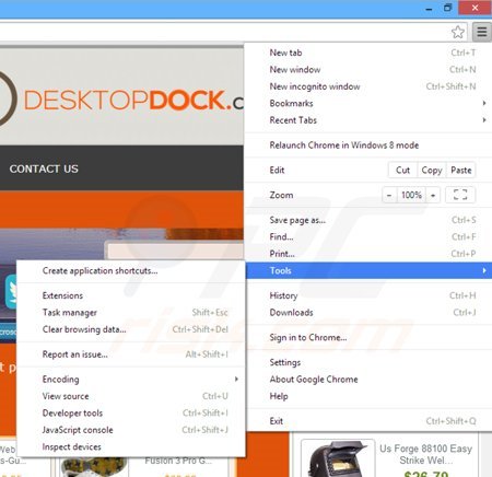 Verwijder de DesktopDock advertenties uit Google Chrome stap 1