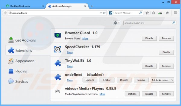 Verwijder de DesktopDock advertenties uit Mozilla Firefox stap 2