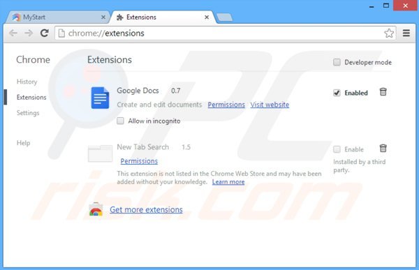 Verwijder de dlsecure werkbalk uit de Google Chrome extensies