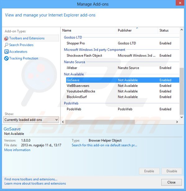 Verwijder de GoSave advertenties uit Internet Explorer stap 2