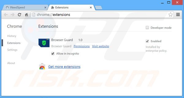 Verwijder de IneedSpeed advertenties uit Google Chrome stap 2