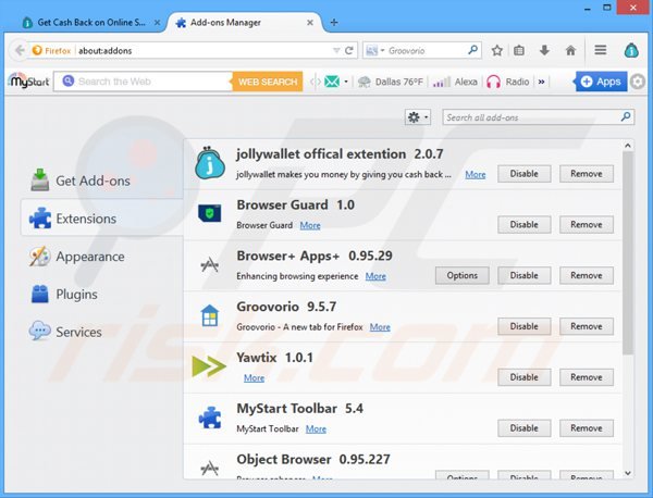 Verwijder de Jollywallet advertenties uit Mozilla Firefox stap 2