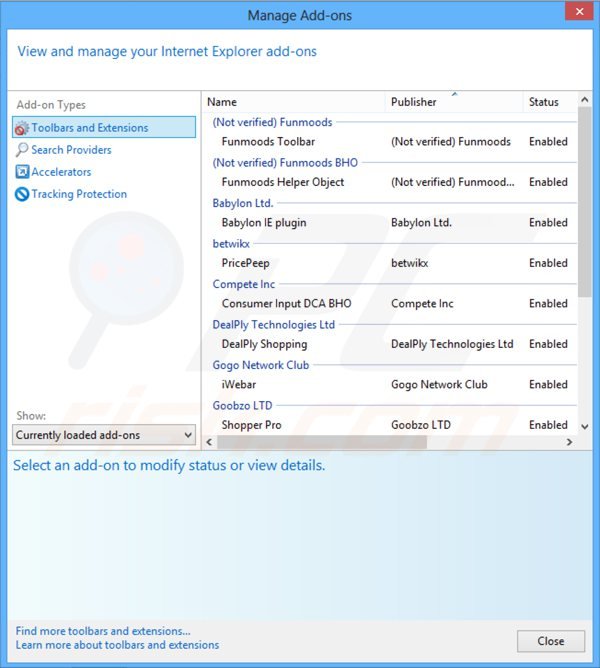 Verwijder de mysearchs werkbalk uit de Internet Explorer extensies
