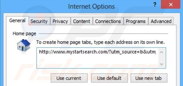 Verwijder mystartsearch.com als startpagina in Internet Explorer