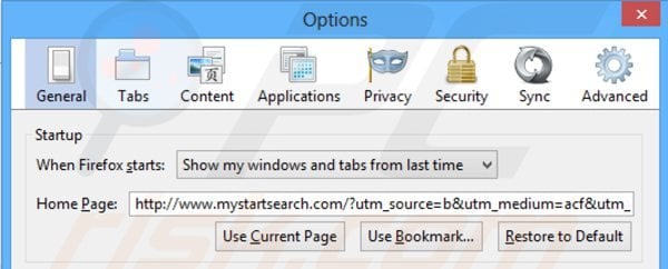 Verwijder mystartsearch.com als startpagina in Mozilla Firefox