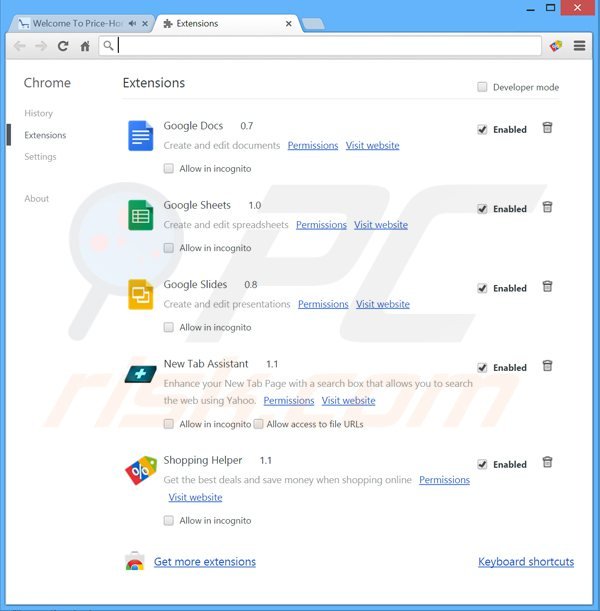 Verwijder de pricehorse advertenties uit Google Chrome stap 2