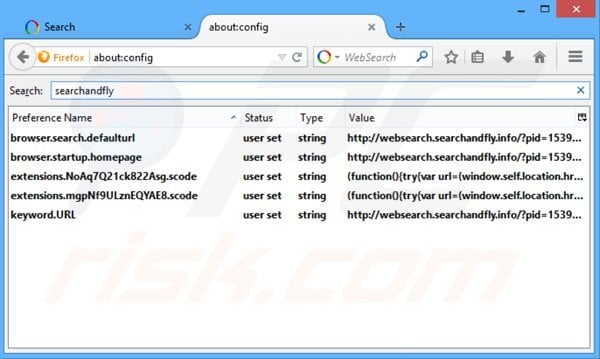 Verwijder websearch.searchandfly.info als standaard zoekmachine Mozilla Firefox 