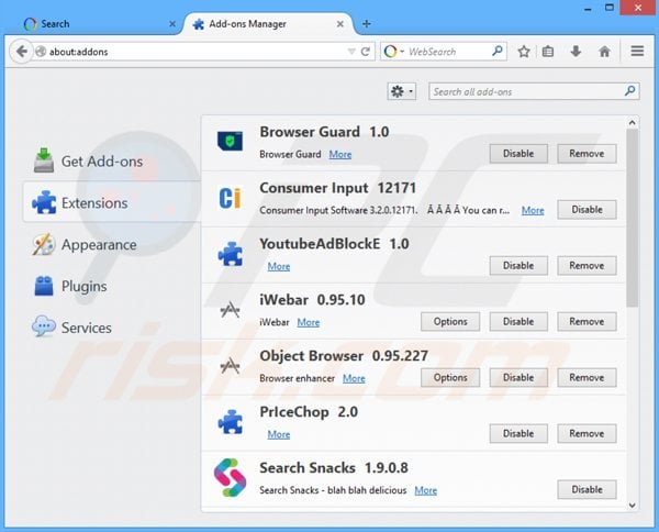 Verwijder websearch.searchandfly.info uit de Mozilla Firefox extensies