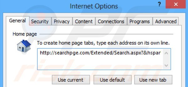 Verwijder searchpge.com als startpagina in Internet Explorer