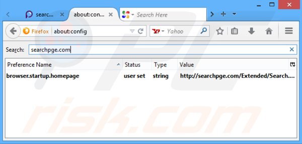 Verwijder searchpge.com als standaard zoekmachine in Mozilla Firefox 