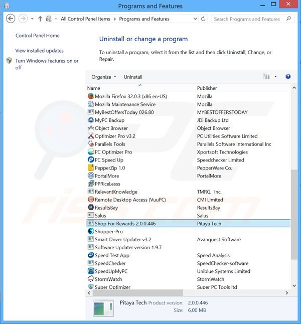 shop for rewards adware verwijdering via het Controle Paneel
