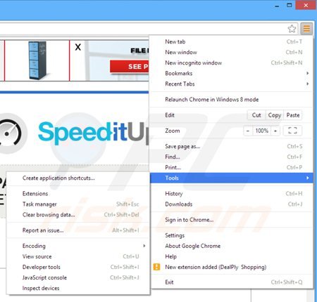 Verwijder de speeditup advertenties uit Google Chrome stap 1