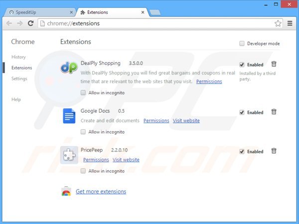 Verwijder de speeditup advertenties uit Google Chrome stap 2