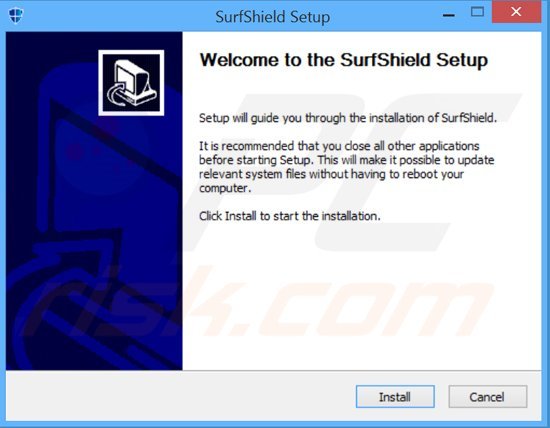 SurfShield adware installatie-instellingen