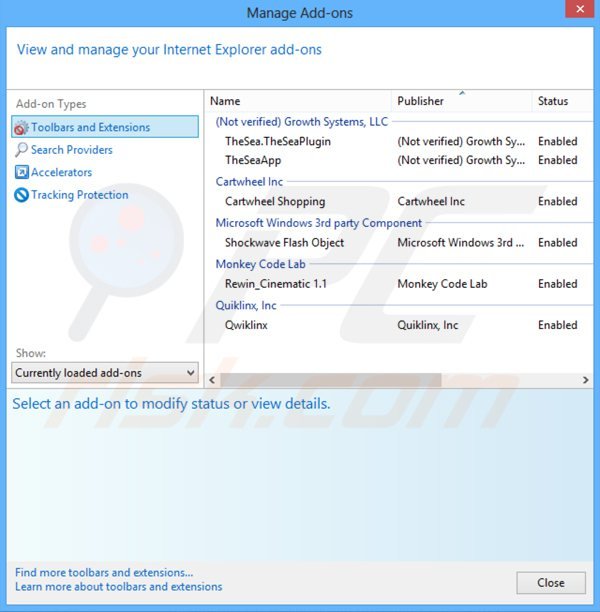 Verwijder aan web bar gerelateerde adware uit Internet Explorer stap 2