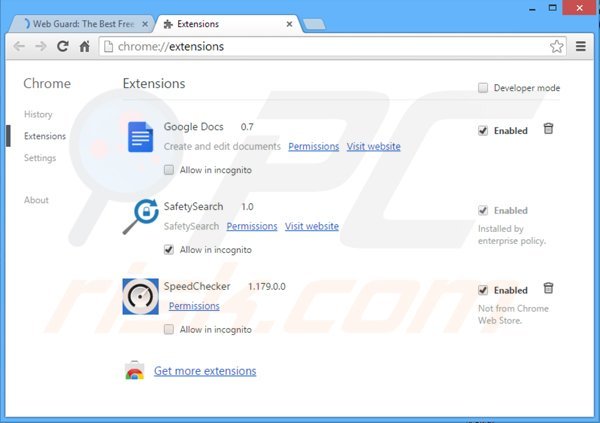 Verwijder Web Guard advertenties uit Google Chrome stap 2