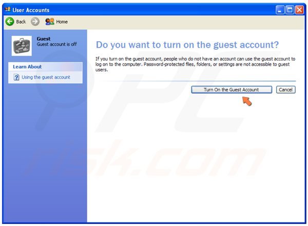 Schakel de gastaccount in op Windows XP stap 4