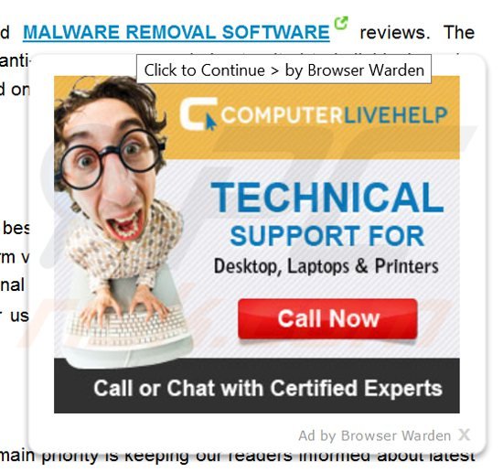 Browser Warden adware genereert in-text advertenties