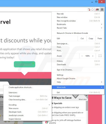 Verwijder de Coupon Marvel advertenties uit Google Chrome stap 1