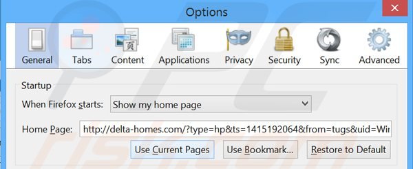 Verwijder delta-homes.com als startpagina in Mozilla Firefox