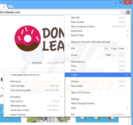 Verwijder de donutquotes advertenties uit Google Chrome stap 1