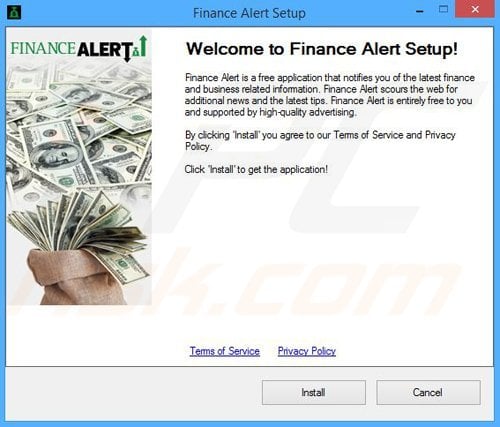 Finance Alert adware installatie configuratie