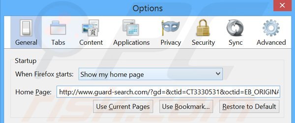 Verwijder Guard-search.com als startpagina in Mozilla Firefox