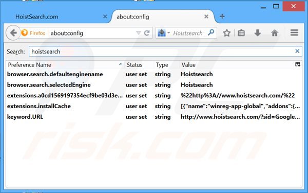 Verwijder hoistsearch.com als standaard zoekmachine in Mozilla Firefox
