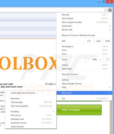 Verwijder de itoolbox advertenties uit Google Chrome stap 1