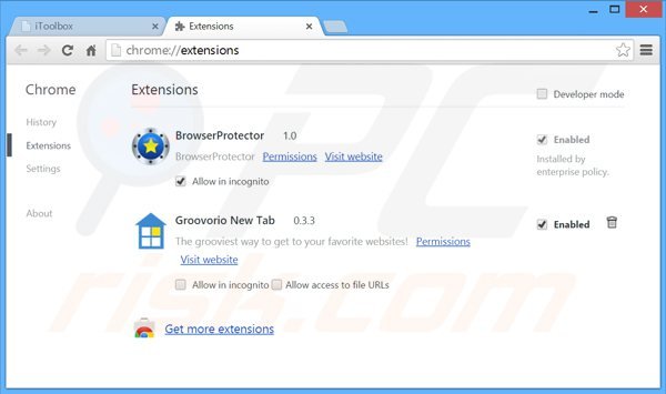 Verwijder de itoolbox advertenties uit Google Chrome stap 2