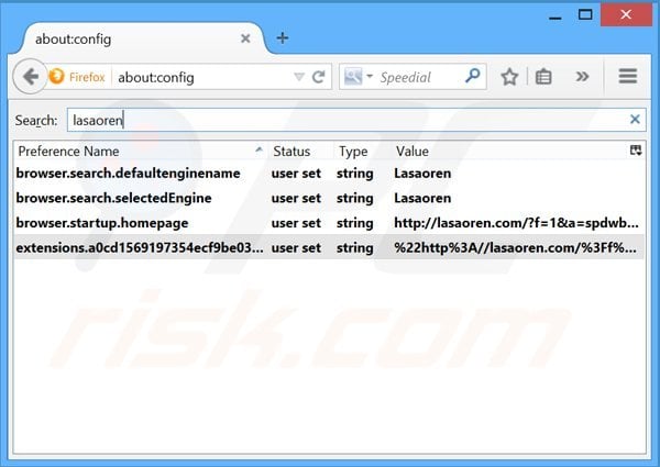 Verwijder lasaoren.com als standaard zoekmachine in Mozilla Firefox 