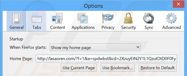 Verwijder lasaoren.com als startpagina in Mozilla Firefox