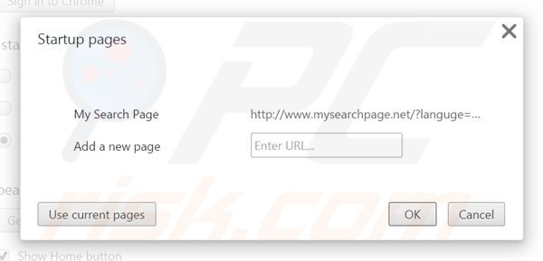 Verwijder mysearchpage.net als startpagina in Google Chrome
