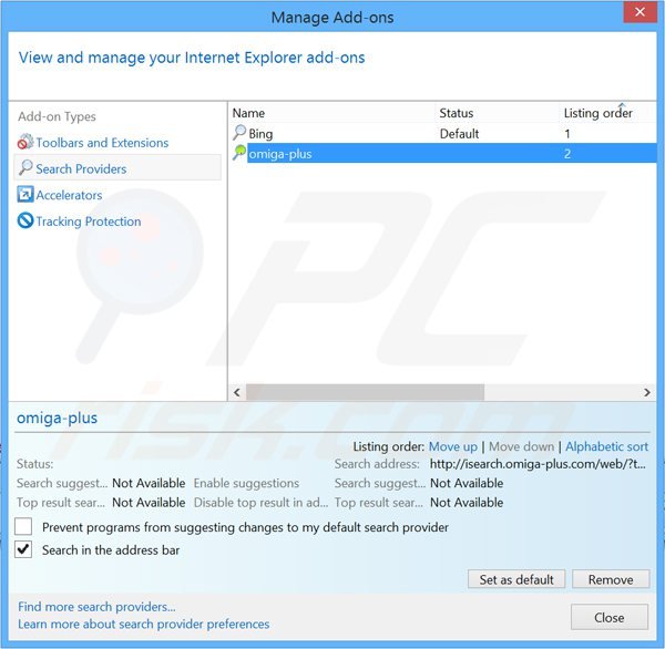 Verwijder mysearchpage.net als standaard zoekmachine in Internet Explorer