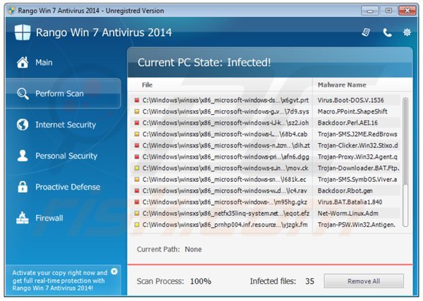 rango win7 antivirus 2014 voert een valse computerbeveiligingsscan uit