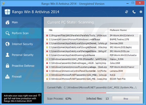 rango win8 antivirus 2014 voert een valse computerbeveiligingsscan uit