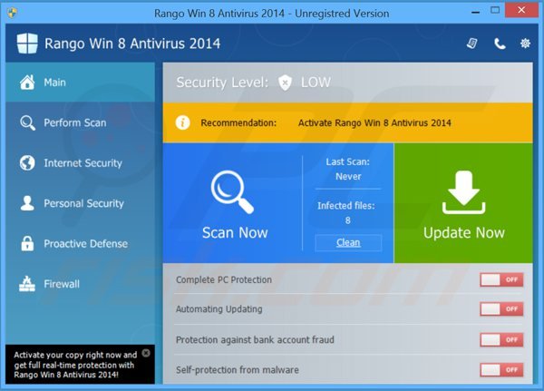 rango win8 antivirus 2014 hoofdscherm
