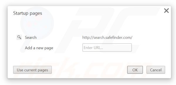 Verwijder search.safefinder.com als startpagina in Google Chrome