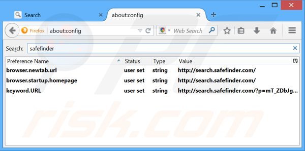 Verwijder search.safefinder.com als standaard zoekmachine in Mozilla Firefox