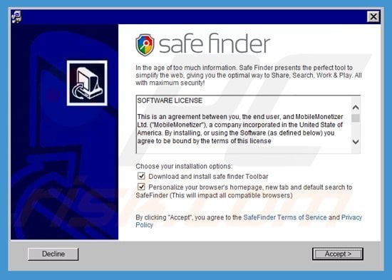 search.safefinder.com browser hijacker installer