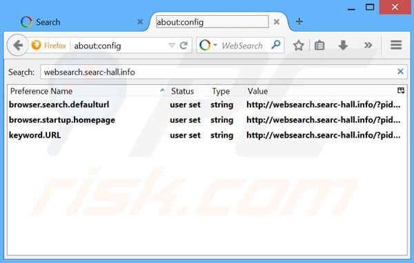 Verwijder websearch.searc-hall.info als standaard zoekmachine in Mozilla Firefox