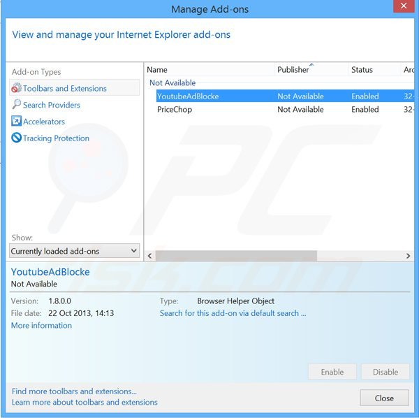 Verwijder aan websearch.searc-hall.info gerelateerde Internet Explorer extensies