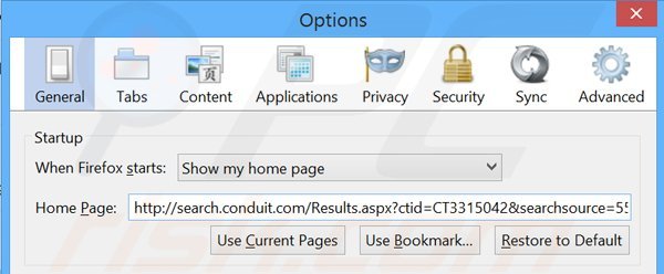 Verwijder search.conduit.com als startpagina in Mozilla Firefox 